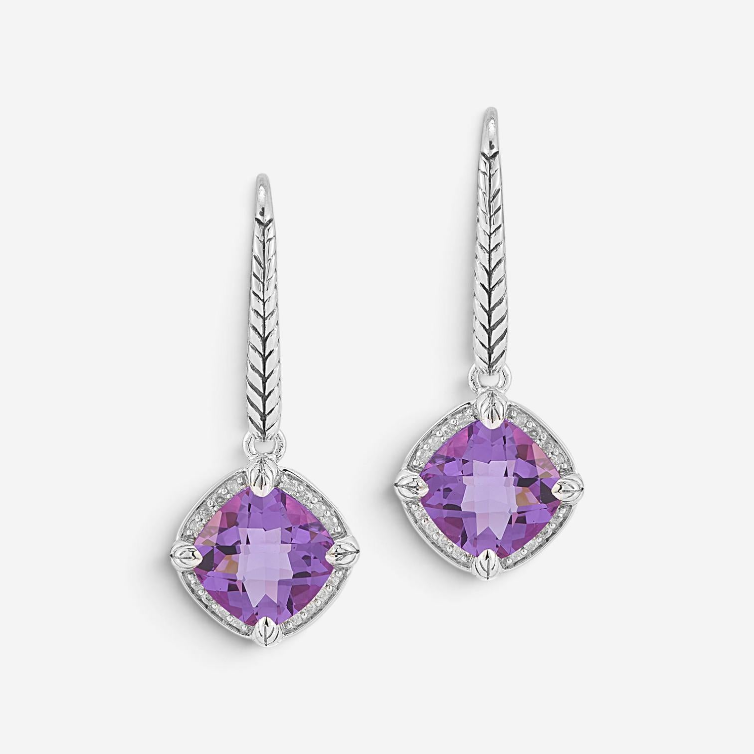 JAI Sterling Silver Diamond & Amethyst Lever Back Drop Earrings JJH6010E-AMDI