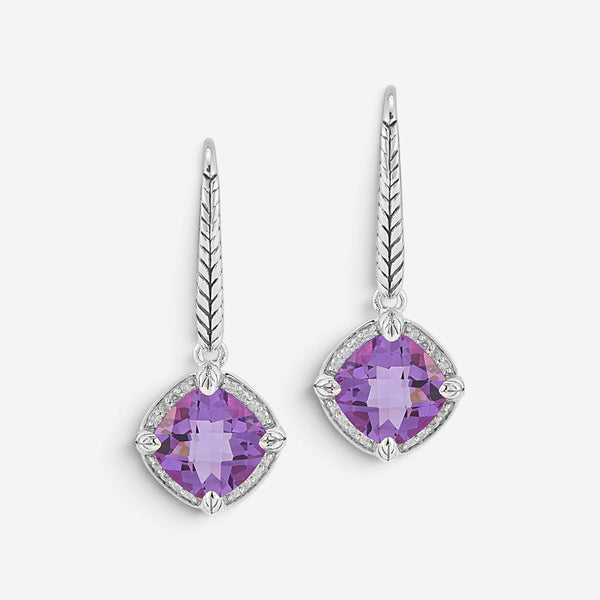 JAI Sterling Silver Diamond & Amethyst Lever Back Drop Earrings JJH6010E-AMDI