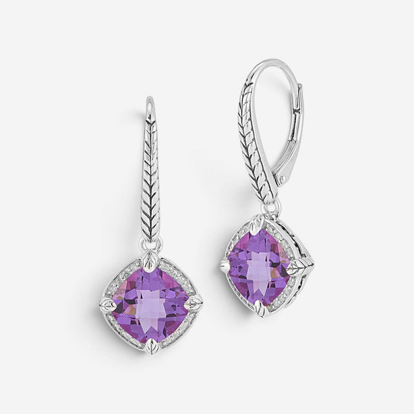 JAI Sterling Silver Diamond & Amethyst Lever Back Drop Earrings JJH6010E-AMDI