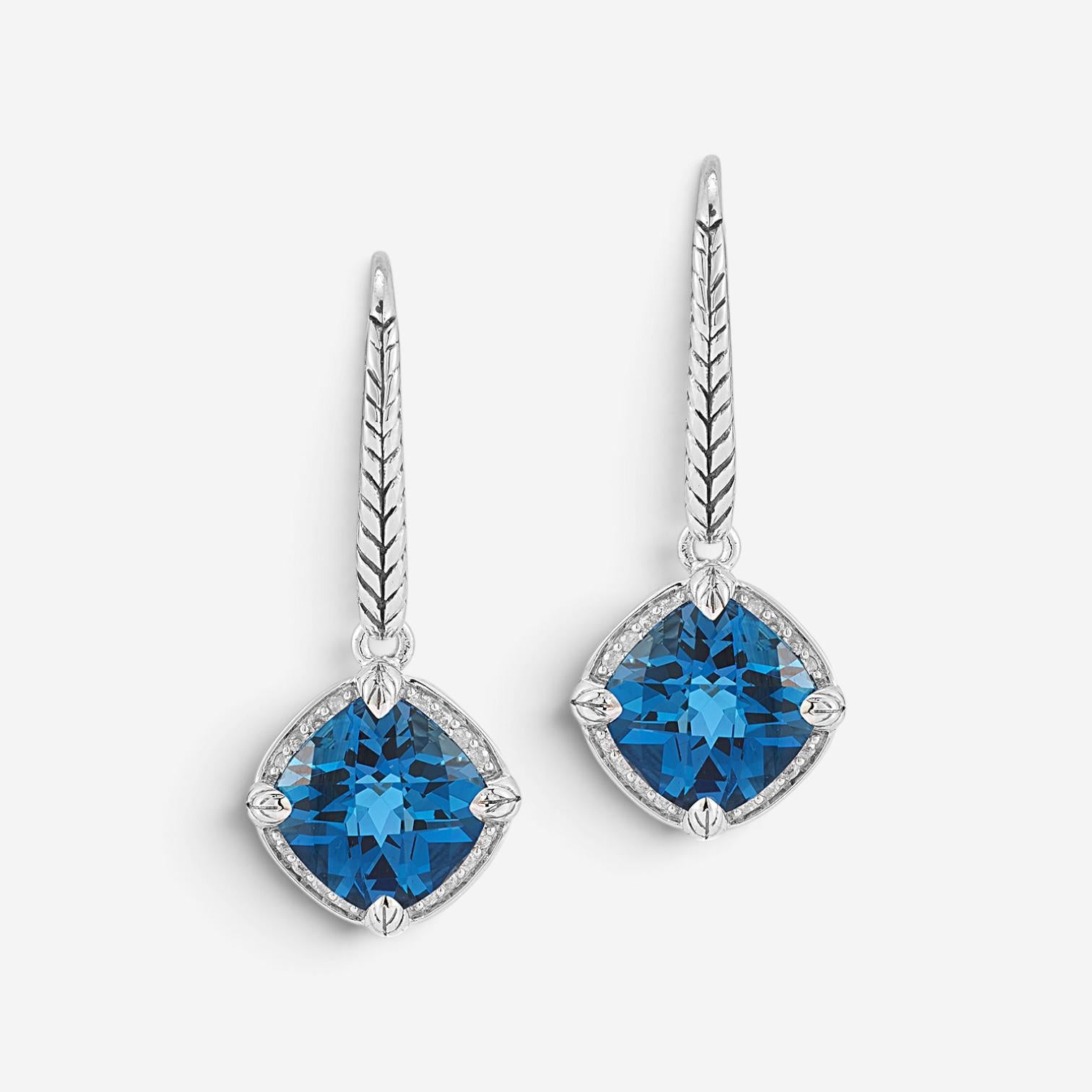 JAI Sterling Silver Diamond & London Blue Topaz Lever Back Drop Earrings JJH6010