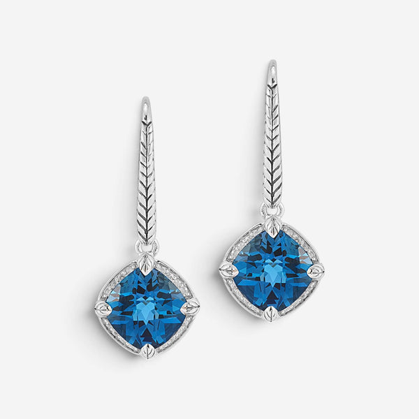 JAI Sterling Silver Diamond & London Blue Topaz Lever Back Drop Earrings JJH6010