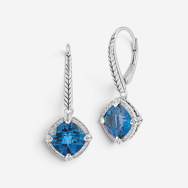 JAI Sterling Silver Diamond & London Blue Topaz Lever Back Drop Earrings JJH6010
