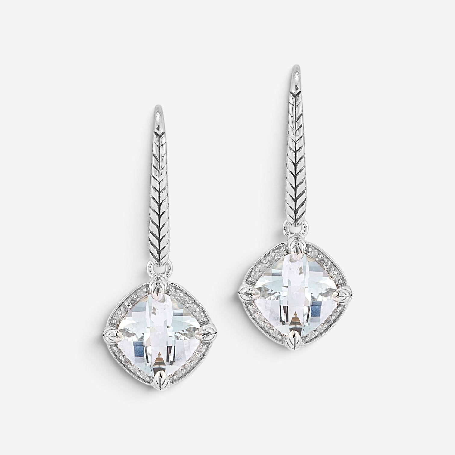 JAI Sterling Silver Diamond & White Topaz Lever Back Drop Earrings JJH6010E-WTDI