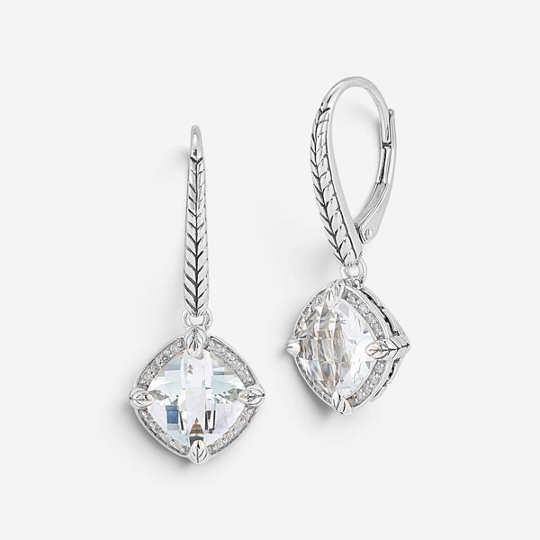JAI Sterling Silver Diamond & White Topaz Lever Back Drop Earrings JJH6010E-WTDI