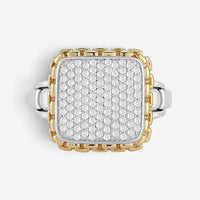 JAI Sterling Silver & 14K Yellow Gold Pave Diamond Cushion Ring JJH6011RG-DI