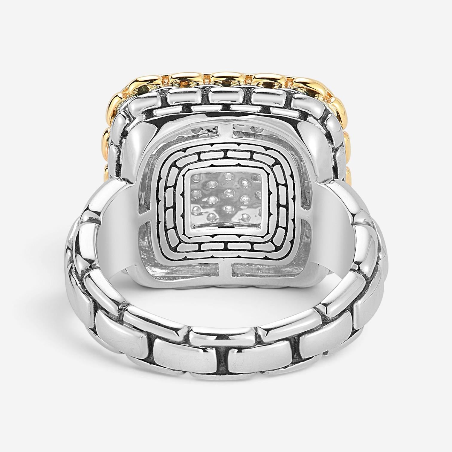 JAI Sterling Silver & 14K Yellow Gold Pave Diamond Cushion Ring JJH6011RG-DI