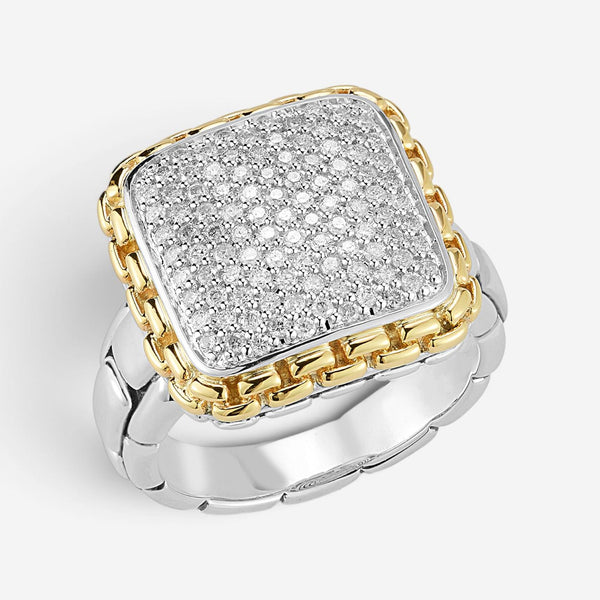 JAI Sterling Silver & 14K Yellow Gold Pave Diamond Cushion Ring JJH6011RG-DI