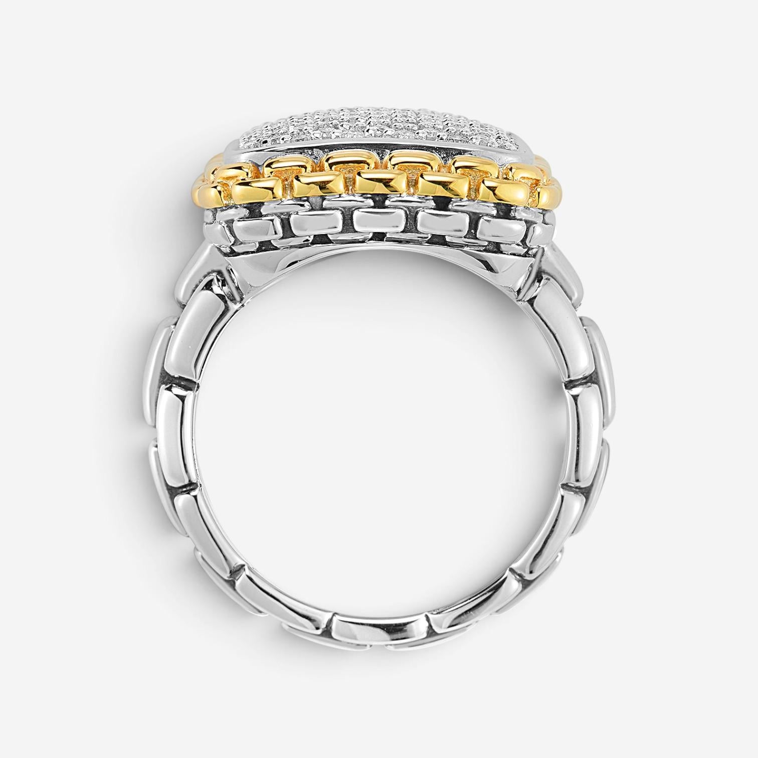 JAI Sterling Silver & 14K Yellow Gold Pave Diamond Cushion Ring JJH6011RG-DI