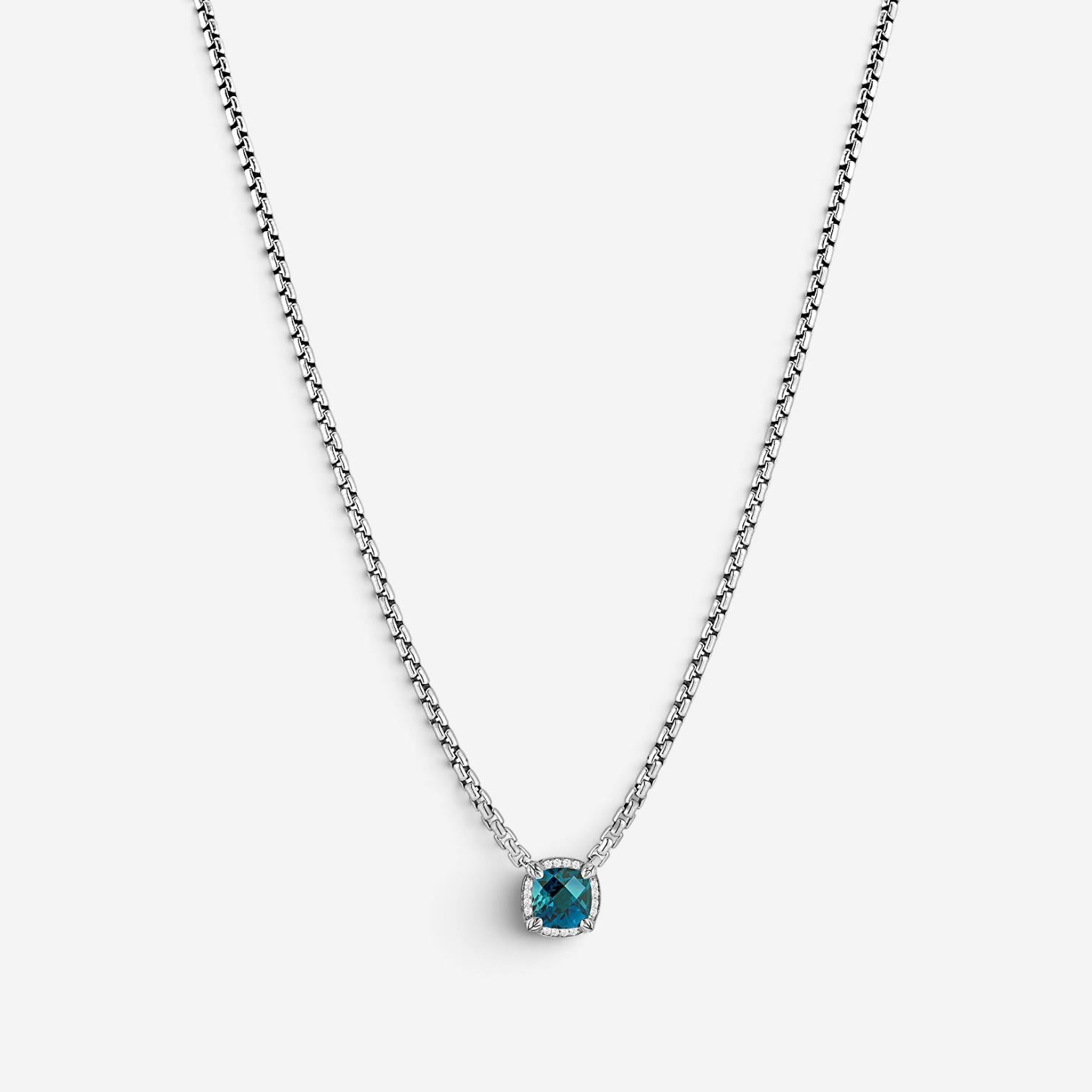 JAI Sterling Silver Diamond & London Blue Topaz Pendant Necklace JJH6012N-16-LTD