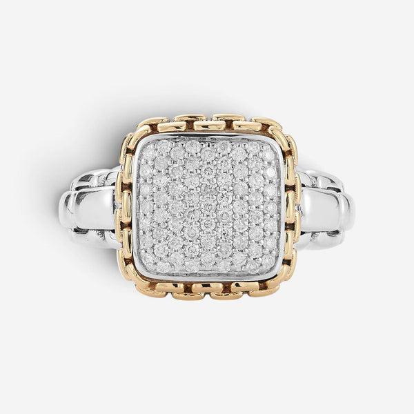 JAI Sterling Silver & 14K Yellow Gold Pave Diamond Statement Ring JJH6017RG-DI