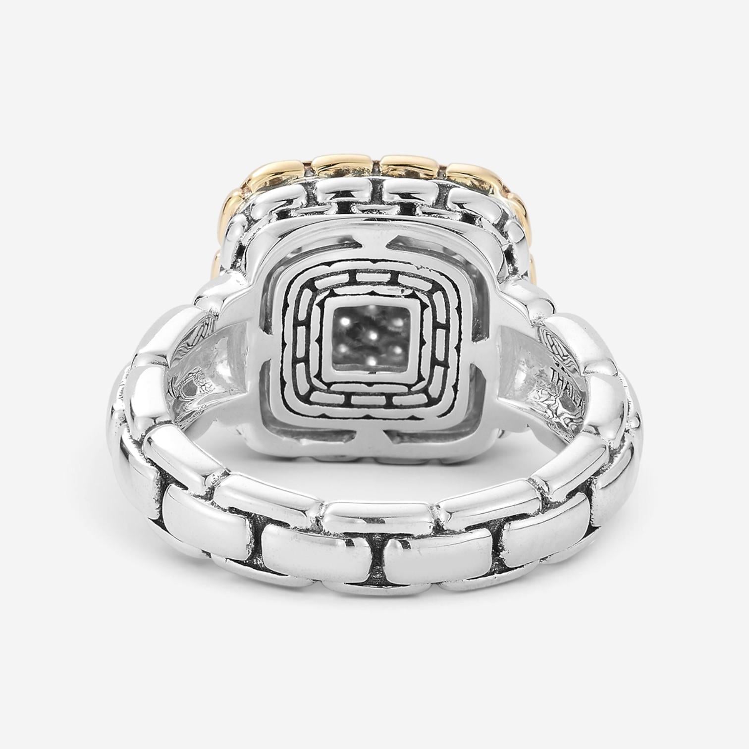 JAI Sterling Silver & 14K Yellow Gold Pave Diamond Statement Ring JJH6017RG-DI