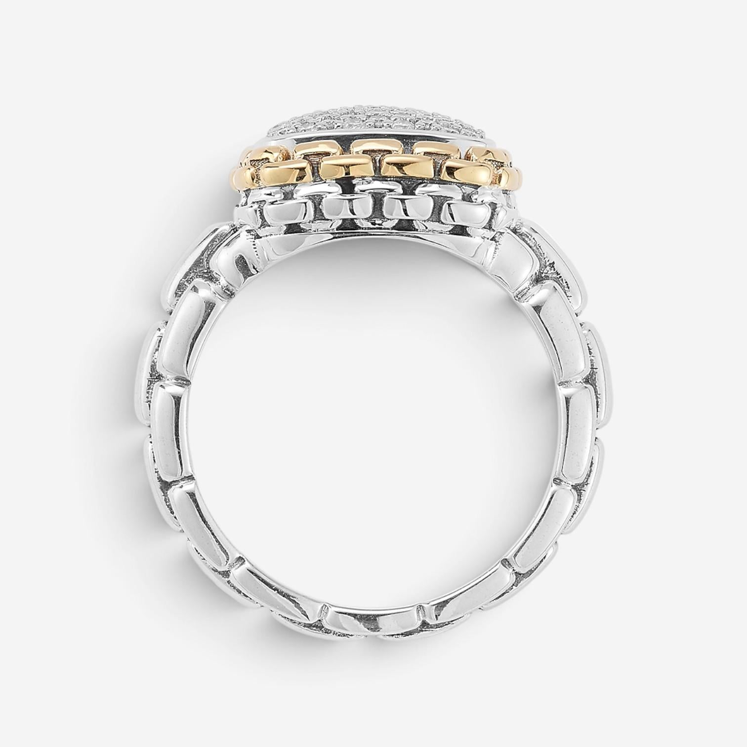 JAI Sterling Silver & 14K Yellow Gold Pave Diamond Statement Ring JJH6017RG-DI