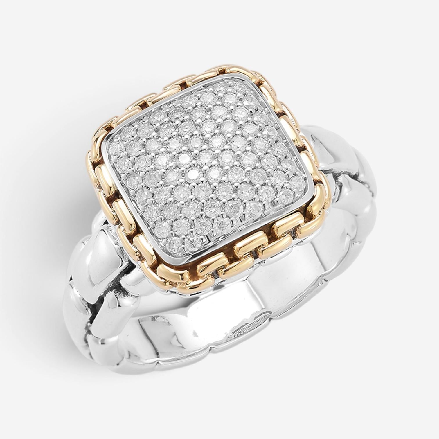 JAI Sterling Silver & 14K Yellow Gold Pave Diamond Statement Ring JJH6017RG-DI