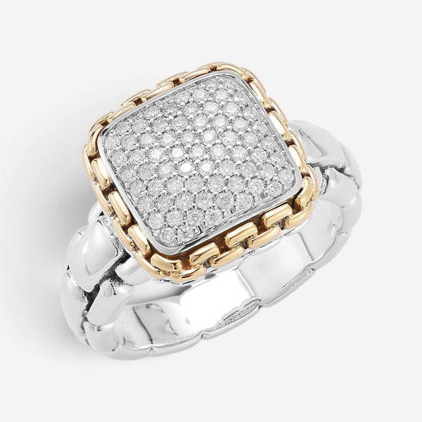 JAI Sterling Silver & 14K Yellow Gold Pave Diamond Statement Ring JJH6017RG-DI