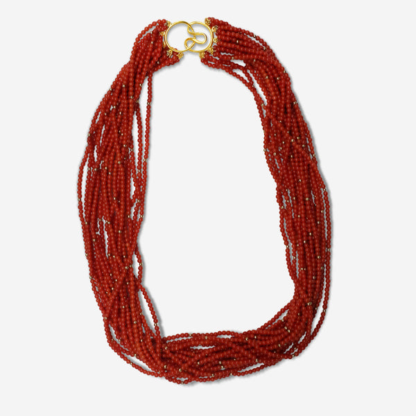 Goshwara Beyond 18K Yellow Gold Red Coral Bead Twisted 20-Strand Necklace JN0154-04 - THE SOLIST