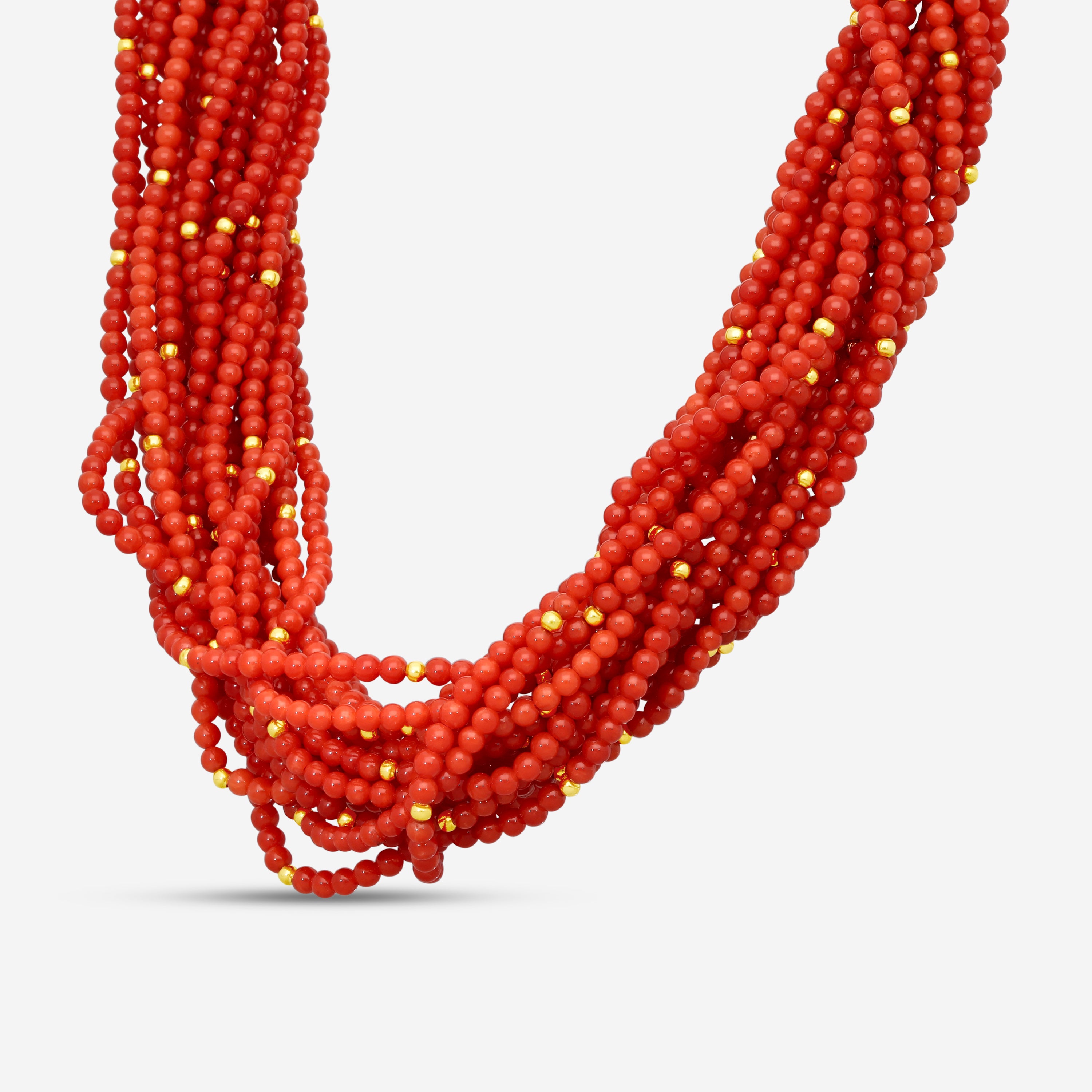 Goshwara Beyond 18K Yellow Gold Red Coral Bead Twisted 20-Strand Necklace JN0154-04 - THE SOLIST