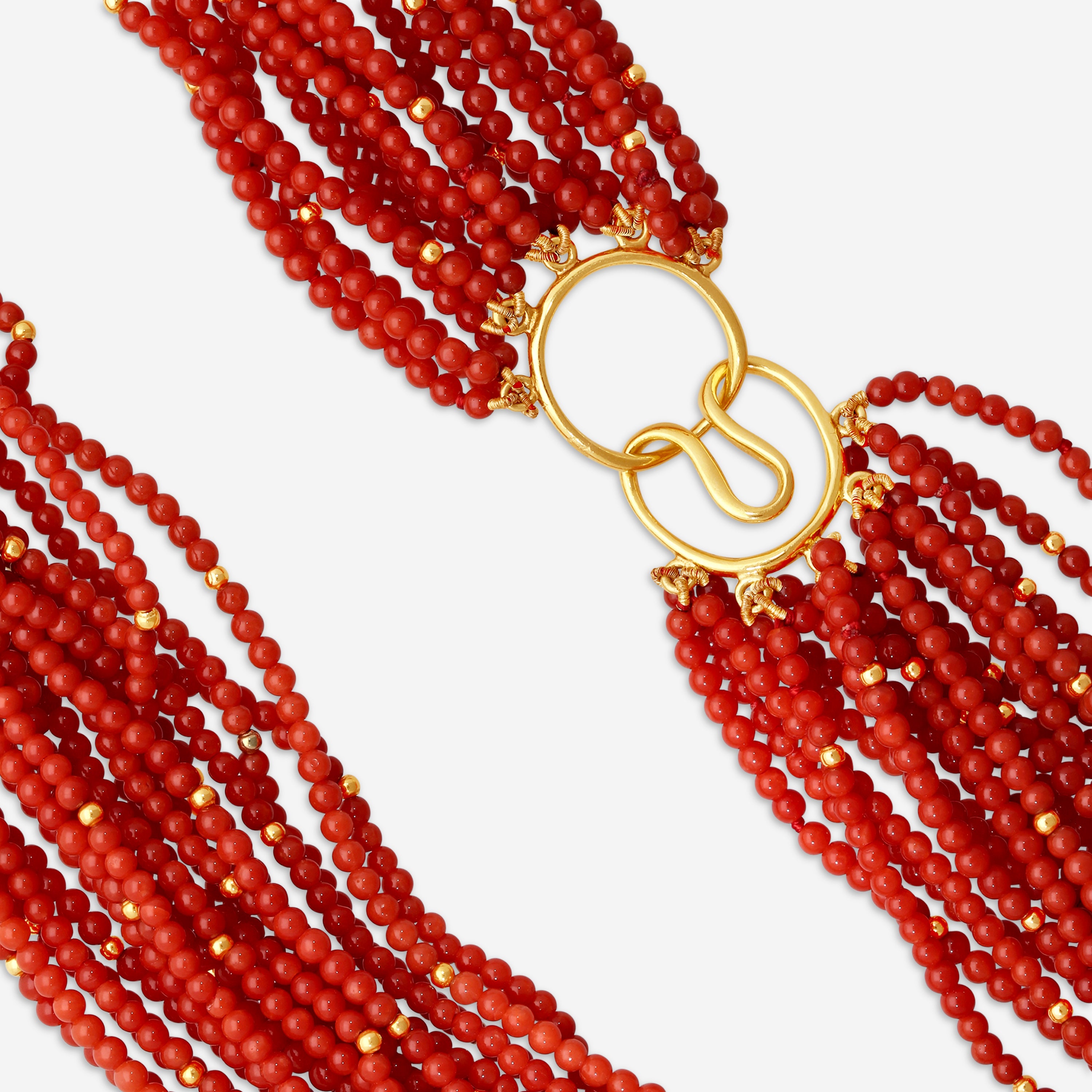 Goshwara Beyond 18K Yellow Gold Red Coral Bead Twisted 20-Strand Necklace JN0154-04 - THE SOLIST