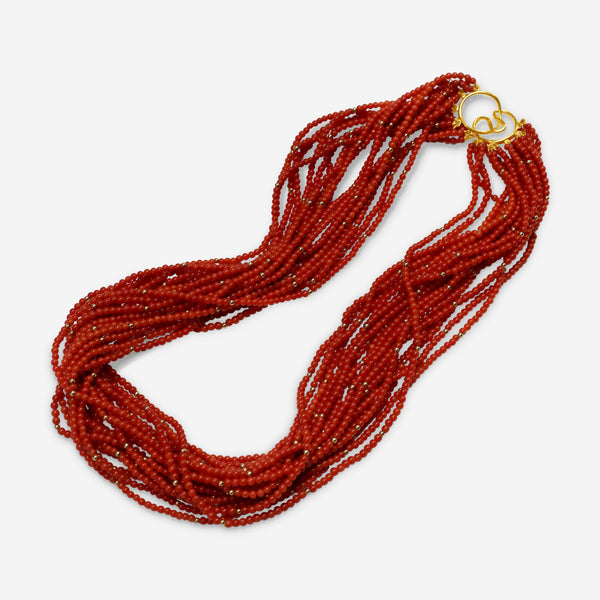 Goshwara Beyond 18K Yellow Gold Red Coral Bead Twisted 20-Strand Necklace JN0154-04 - THE SOLIST