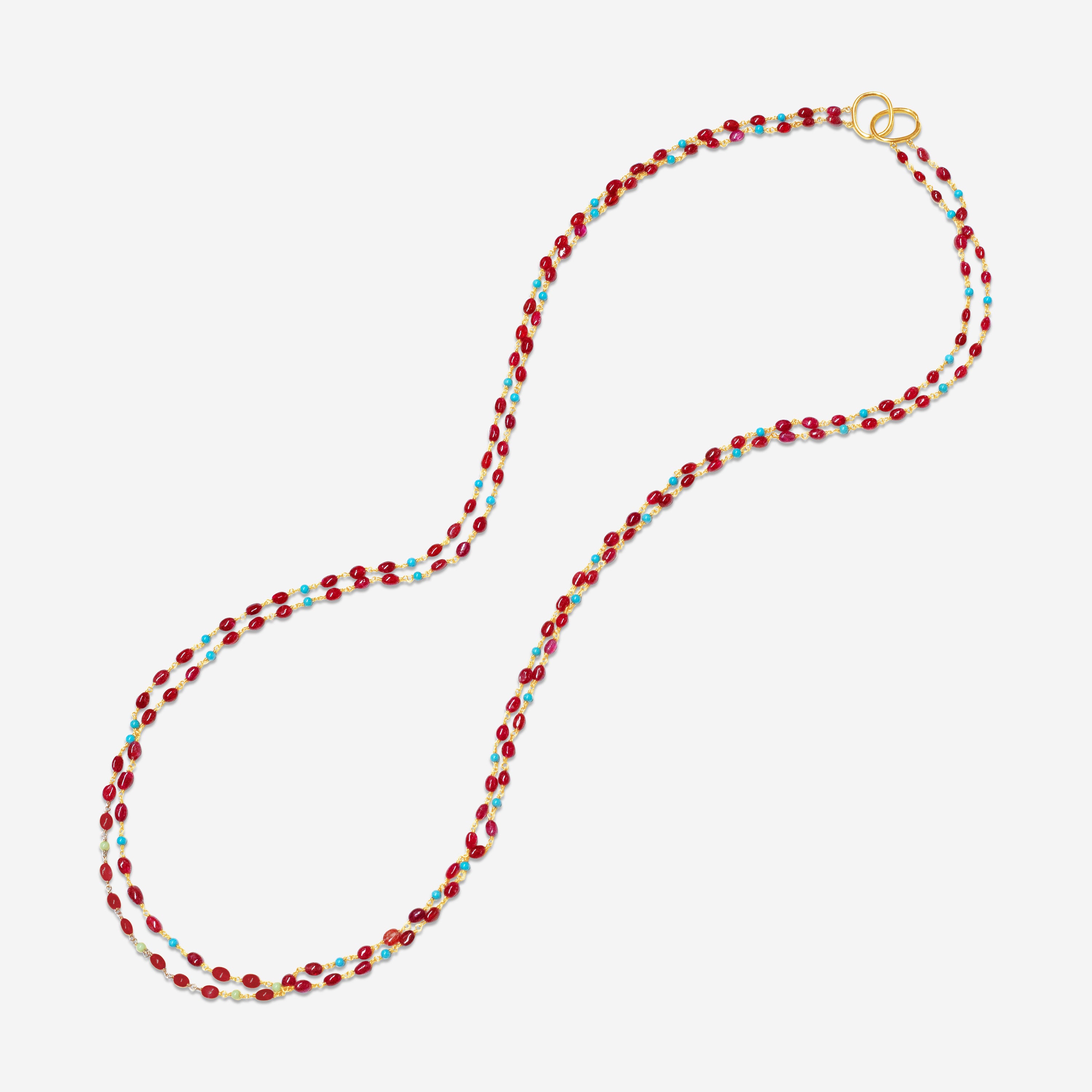 Goshwara Beyond 18K Yellow Gold Red Spinel and Turquoise Beads Necklace JN0203-SP-TQ - THE SOLIST