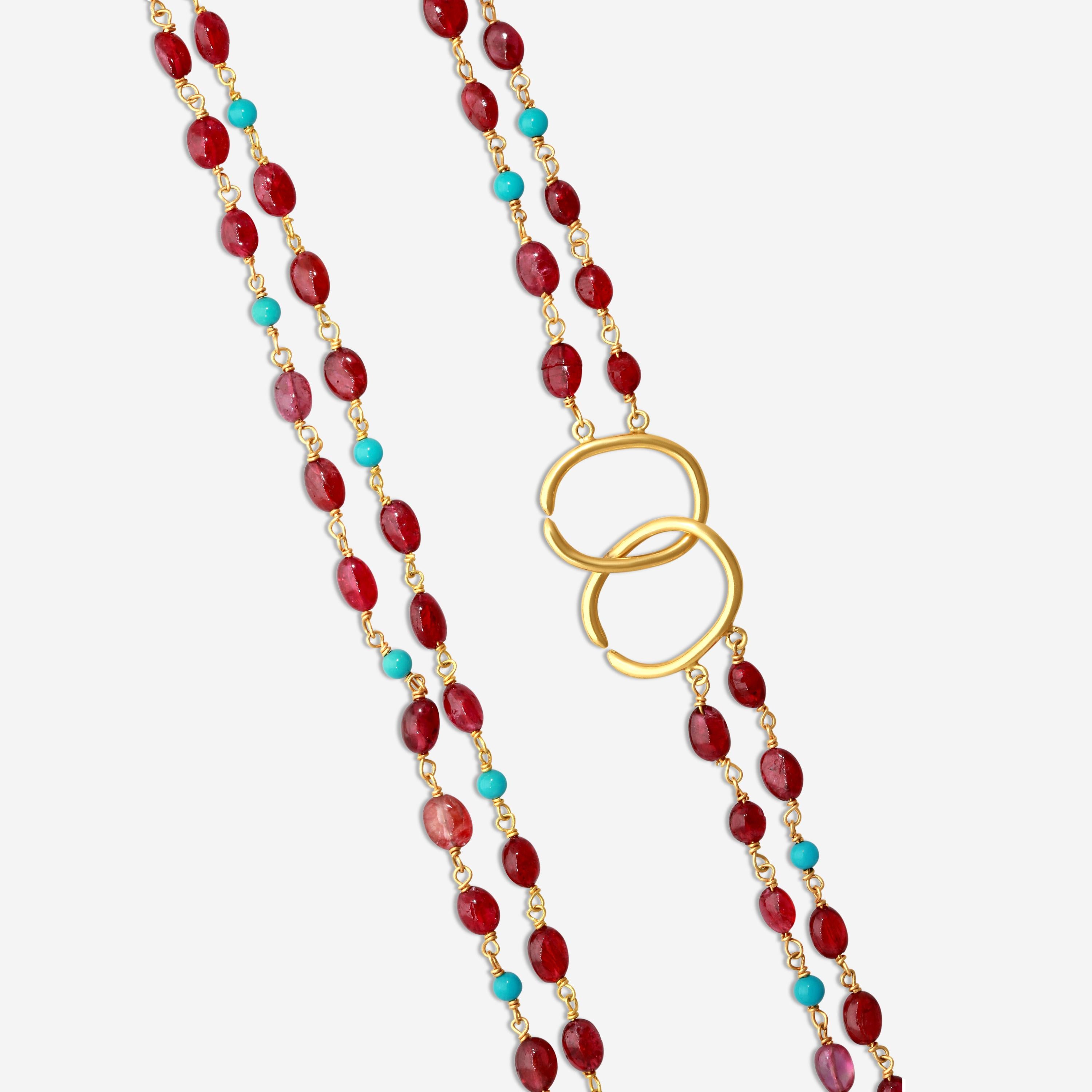 Goshwara Beyond 18K Yellow Gold Red Spinel and Turquoise Beads Necklace JN0203