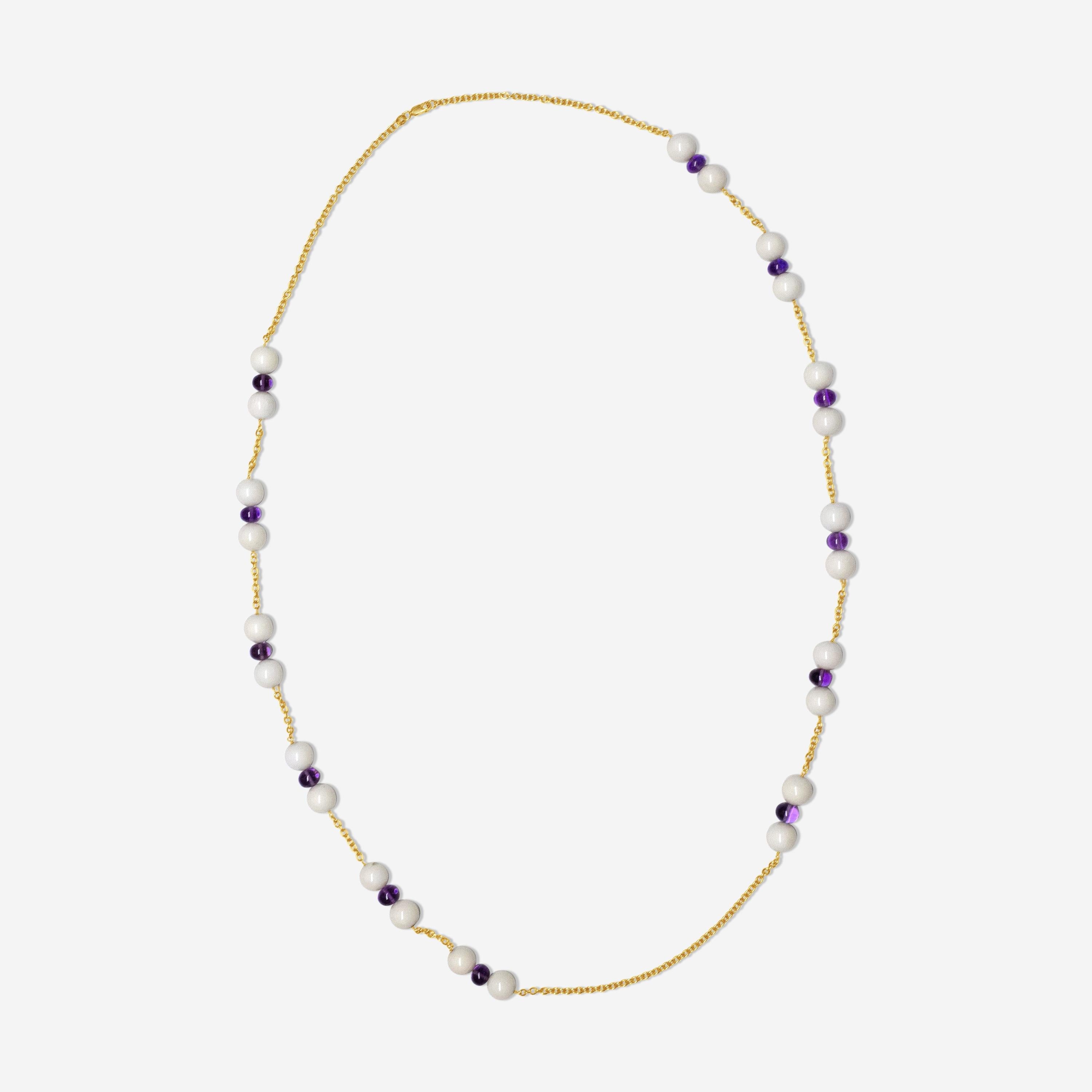 Goshwara Beyond 18K Yellow Gold Amethyst & White Coral Beads Necklace JN0334-AMC
