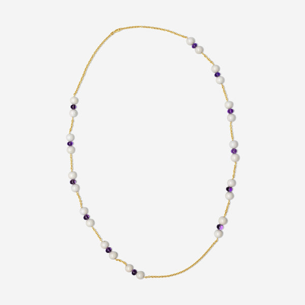 Goshwara Beyond 18K Yellow Gold Amethyst & White Coral Beads Necklace JN0334-AMC