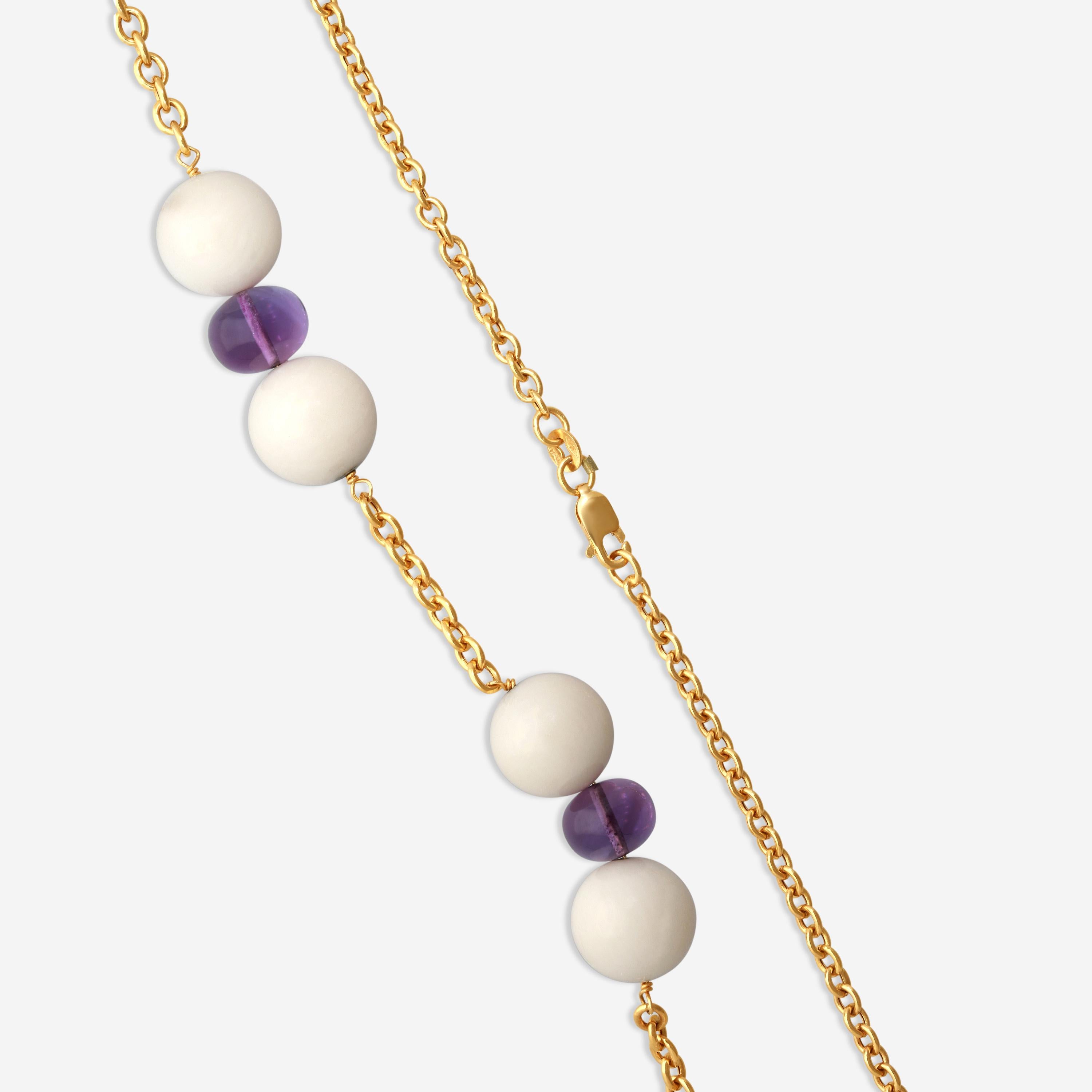 Goshwara Beyond 18K Yellow Gold Amethyst & White Coral Beads Necklace JN0334-AMC
