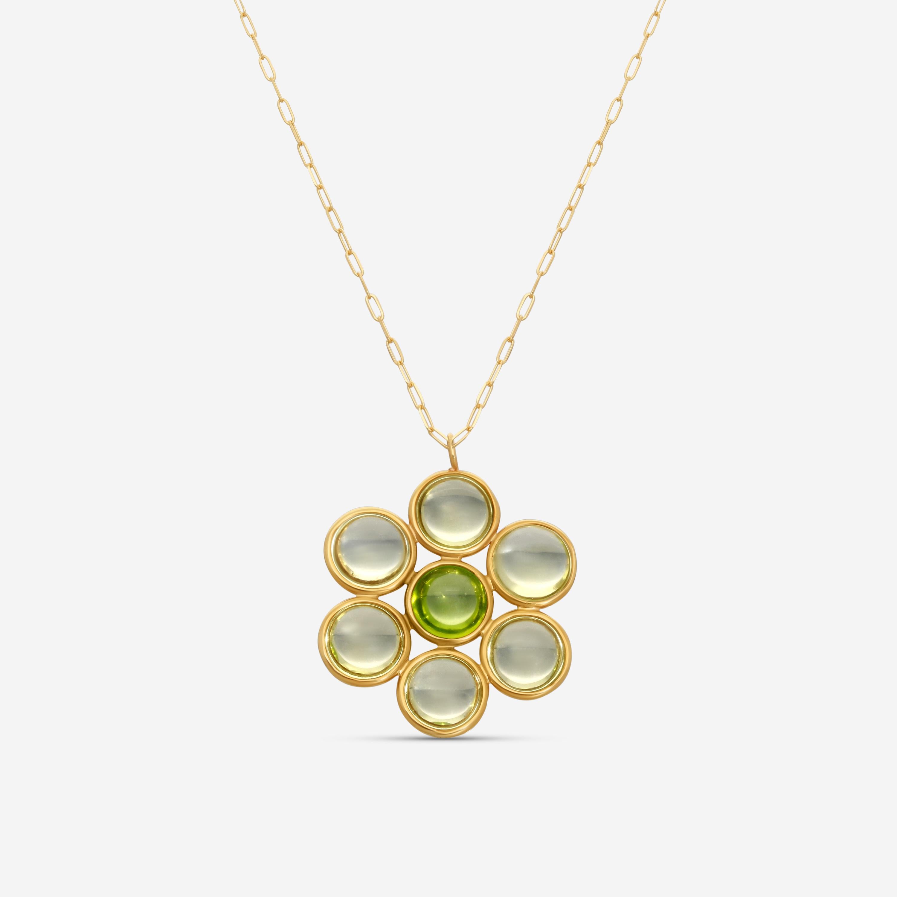 Goshwara 18K Yellow Gold Lemon Quartz and Peridot Flower Pendant JP0033-LQ-PE