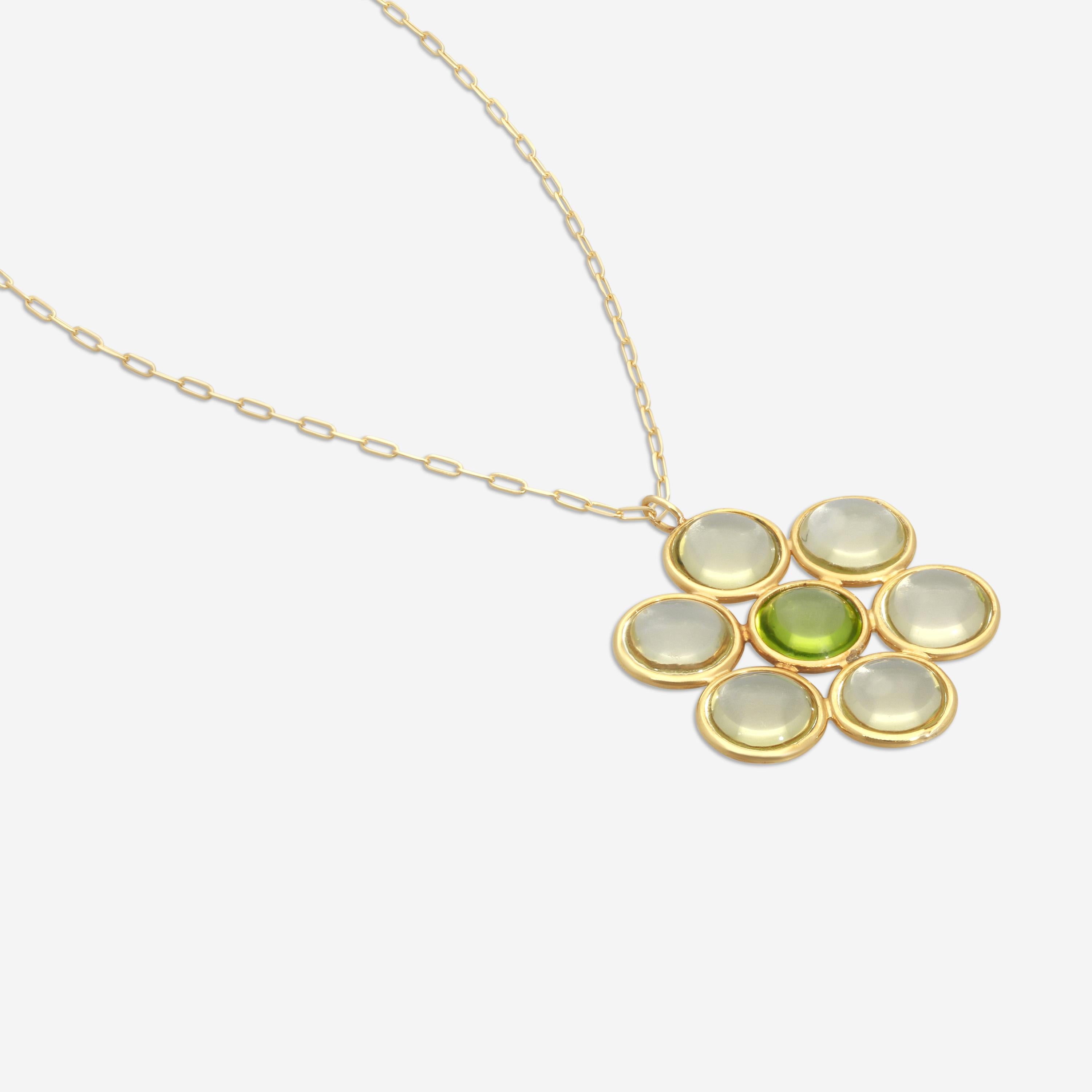 Goshwara 18K Yellow Gold Lemon Quartz and Peridot Flower Pendant JP0033-LQ-PE