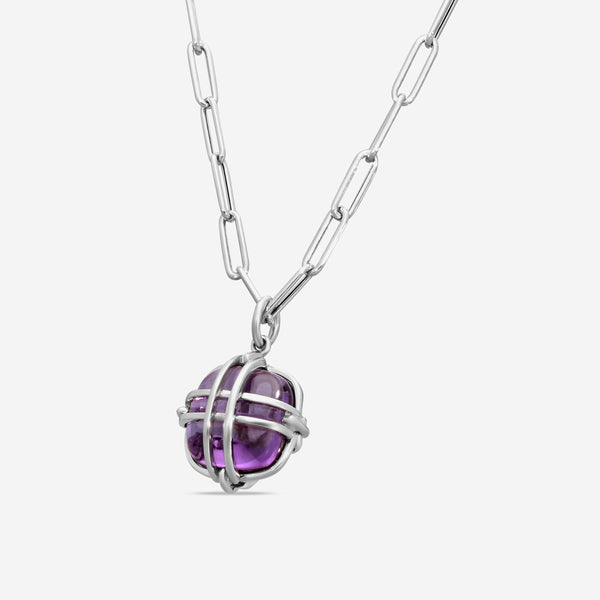 Goshwara Freedom 18K White Gold Amethyst Cage Pendant JP0034-A-AM-WG