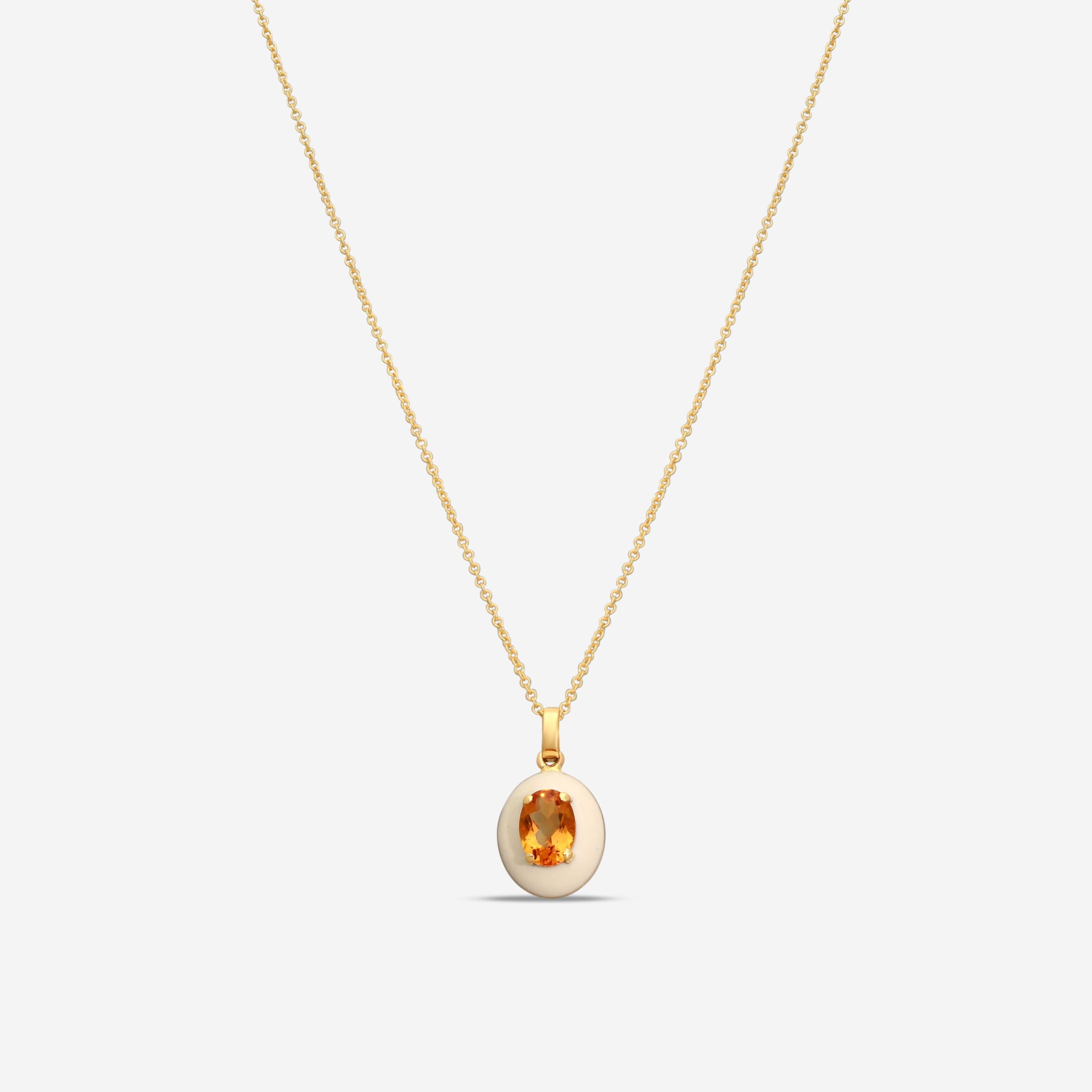 Goshwara Queen 18K Yellow Gold Oval Citrine Enamel Pendant JP0141-CT-ENWH-Y