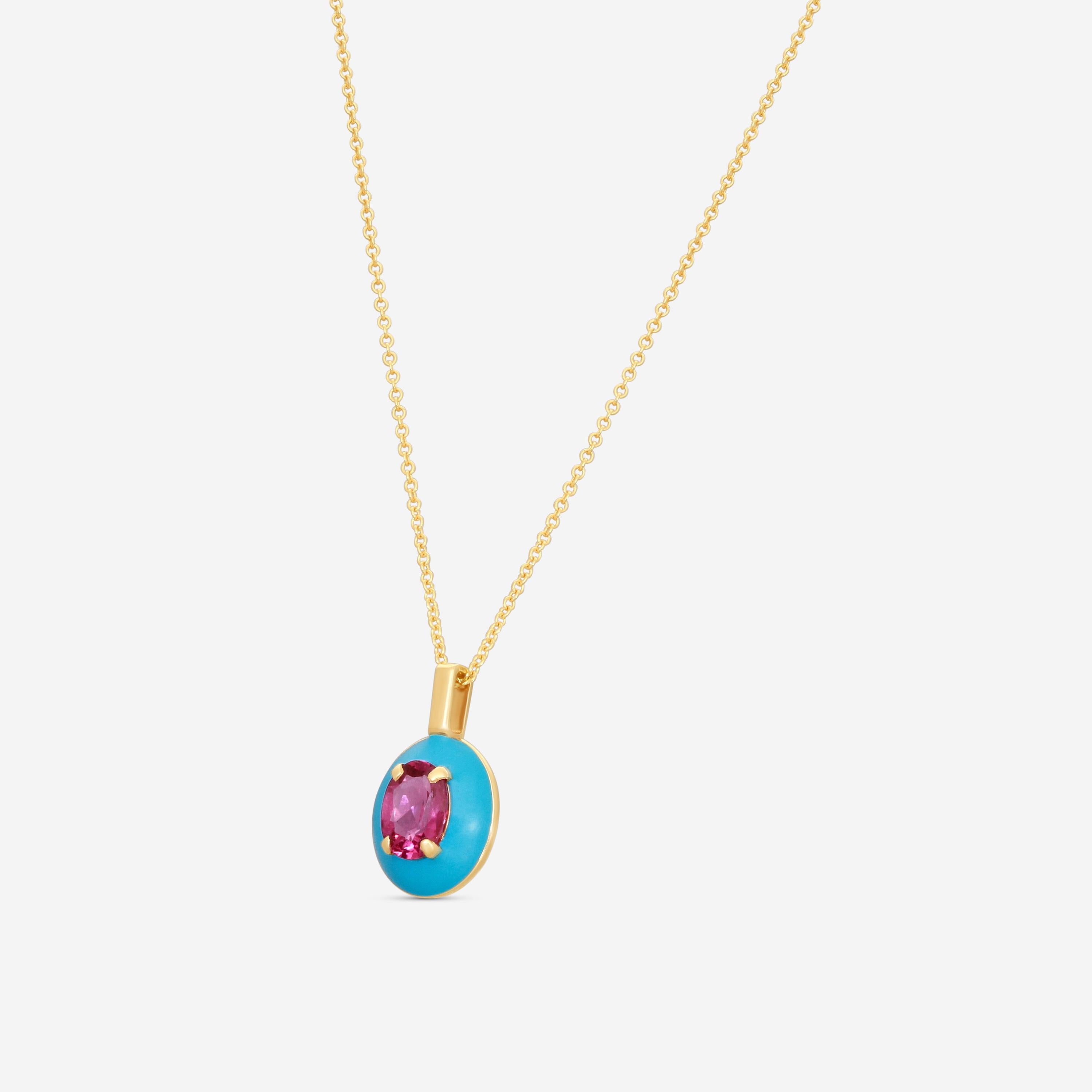 Goshwara Queen 18K Yellow Gold Oval Rubellite Enamel Pendant JP0141-RB-ENTQ-Y