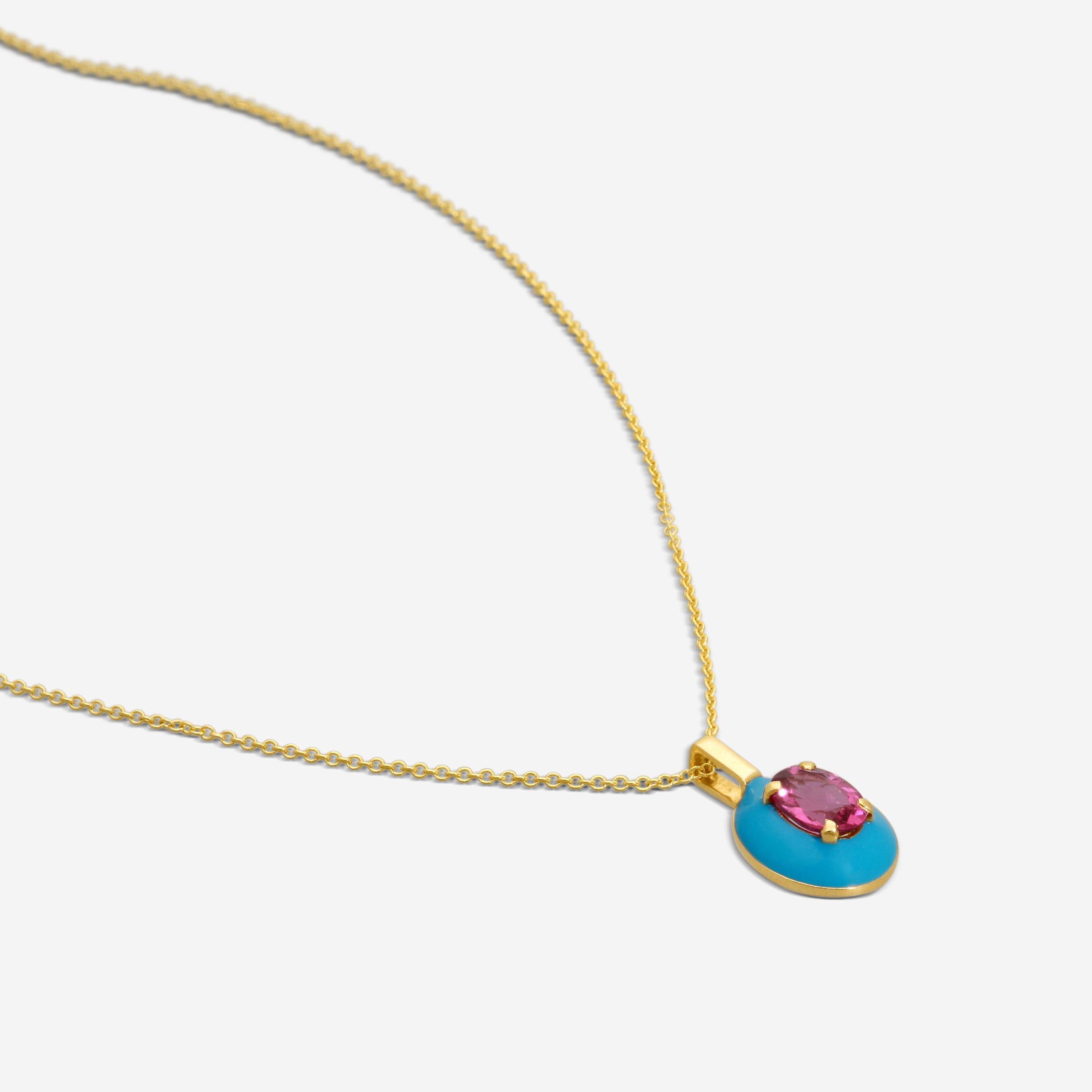 Goshwara Queen 18K Yellow Gold Oval Rubellite Enamel Pendant JP0141-RB-ENTQ-Y