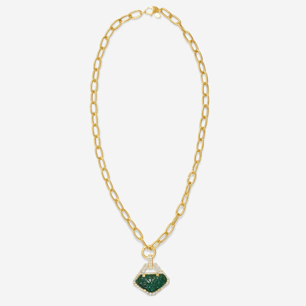 Goshwara G-One 18K Yellow Gold Carved Emerald & Diamond Pendant Necklace JP0189-EMY - THE SOLIST