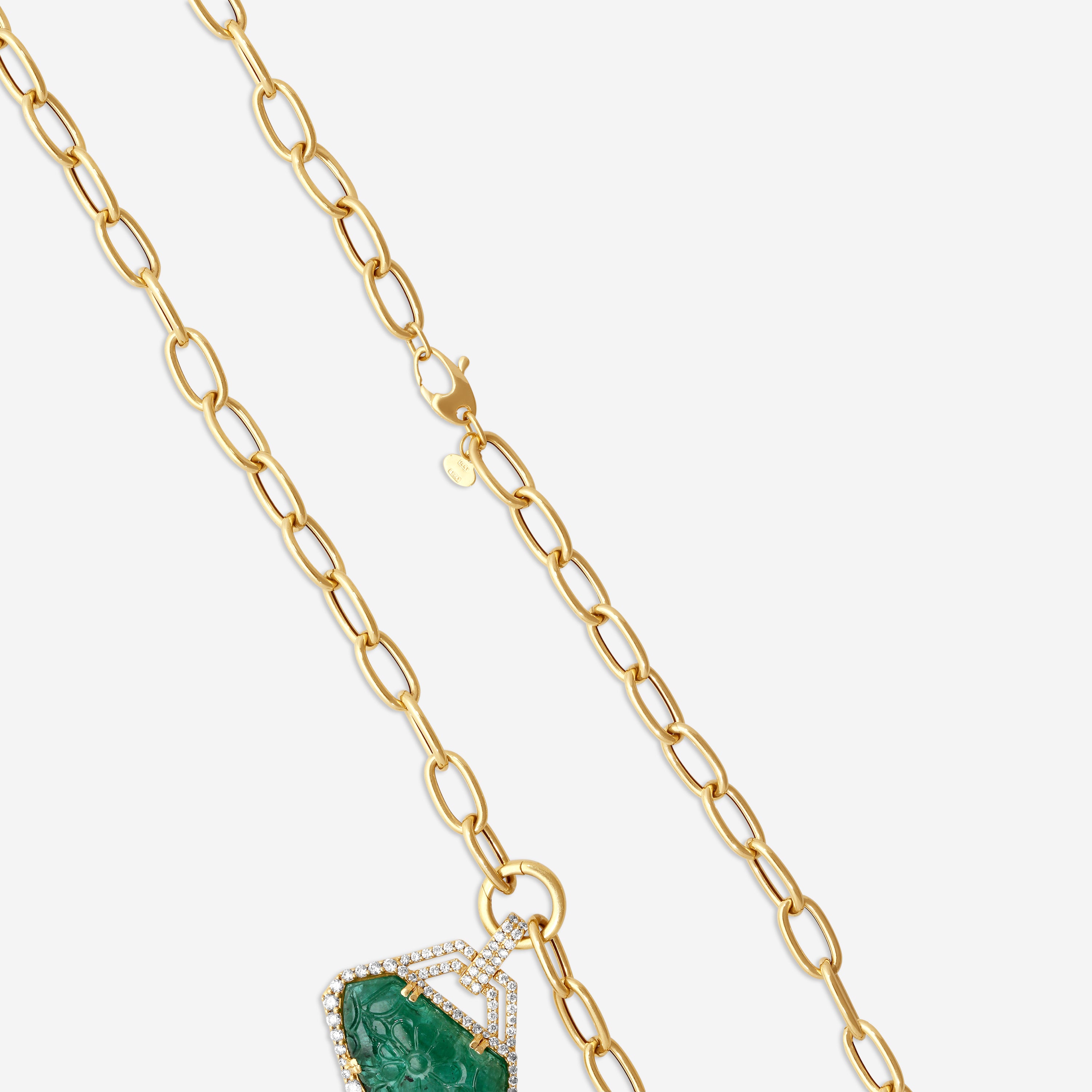 Goshwara G-One 18K Yellow Gold Carved Emerald & Diamond Pendant Necklace JP0189-EMY - THE SOLIST