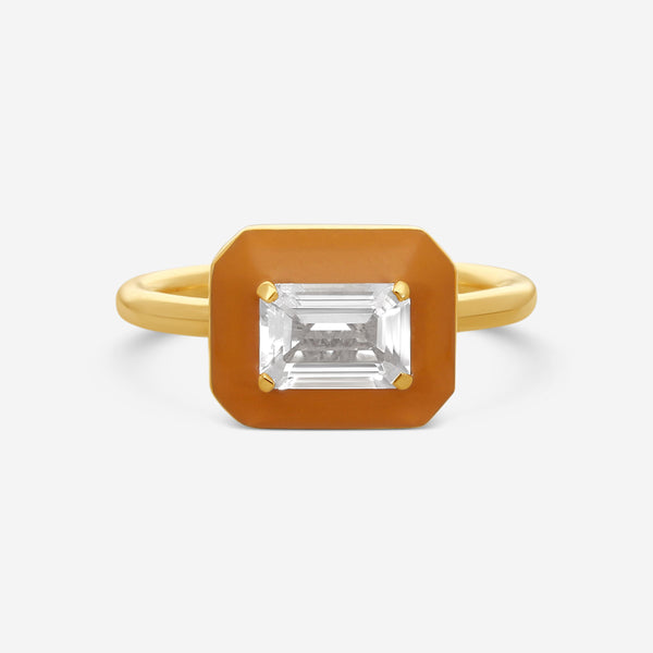 Goshwara Queen 18K Yellow Gold Enamel & Rock Crystal Ring Sz. 6.75 JR0291-RC