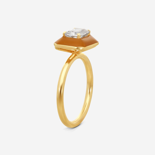 Goshwara Queen 18K Yellow Gold Enamel & Rock Crystal Ring Sz. 6.75 JR0291-RC