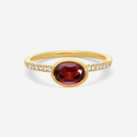 Goshwara 18K Yellow Gold Diamond and Oval Garnet Ring Sz. 6.75 JR0069-GA-D-Y