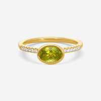 Goshwara Gossip 18K Yellow Gold Diamond and Oval Peridot Ring Sz. 6 JR0069-PE-D