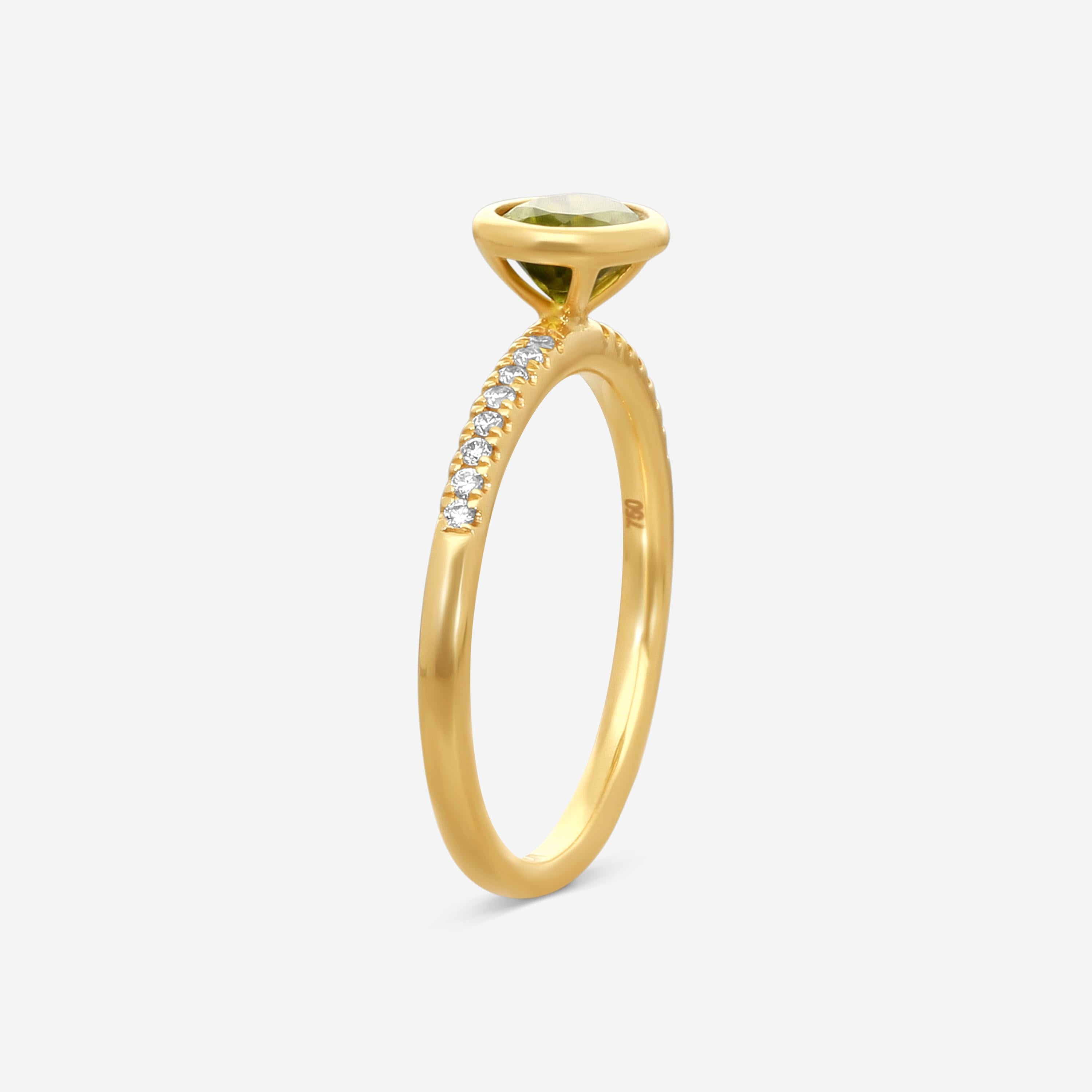 Goshwara Gossip 18K Yellow Gold Diamond and Oval Peridot Ring Sz. 6 JR0069-PE-D