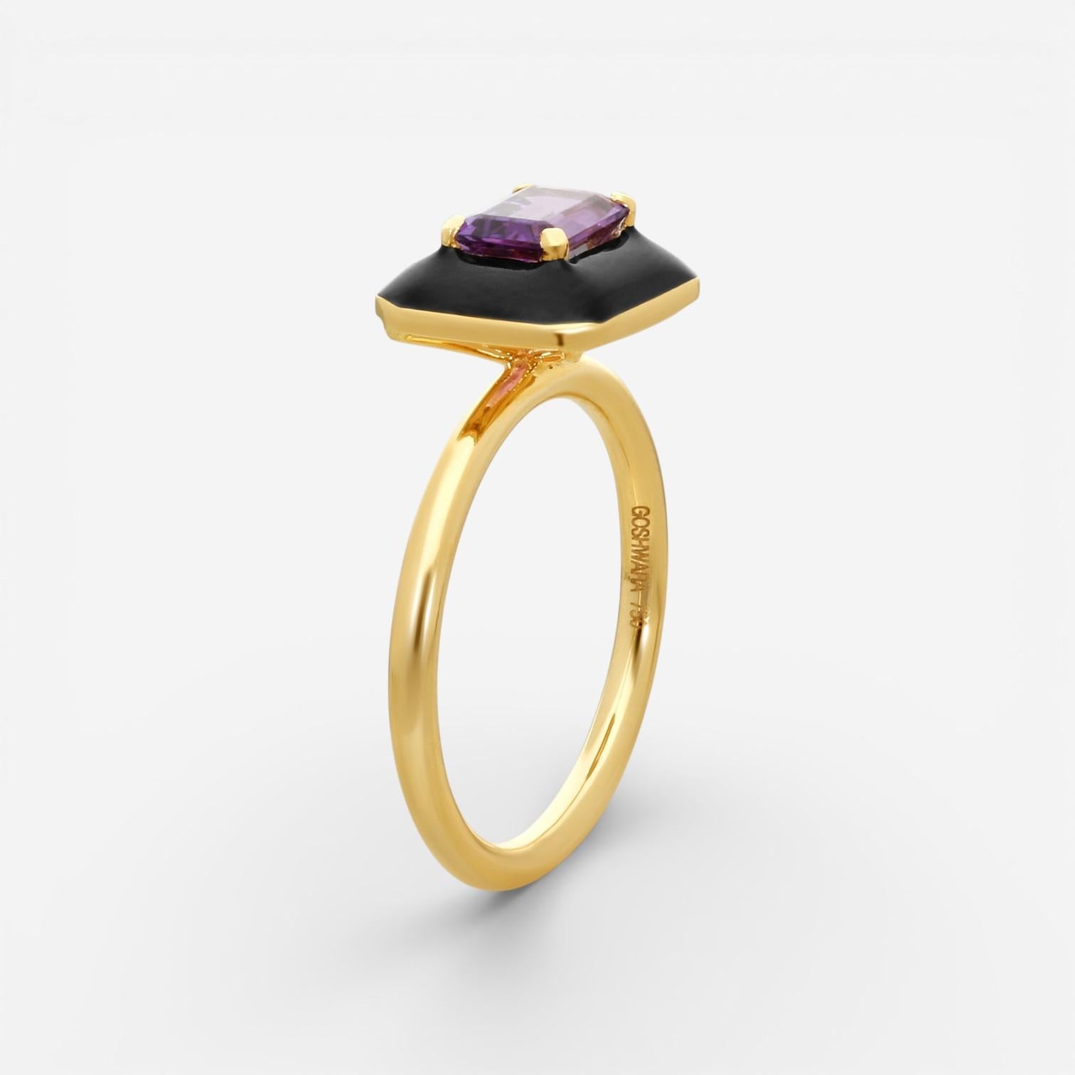 Goshwara Queen 18K Yellow Gold Amethyst Enamel Ring Sz. 6.75 JR0291-AM-ENBLK-Y