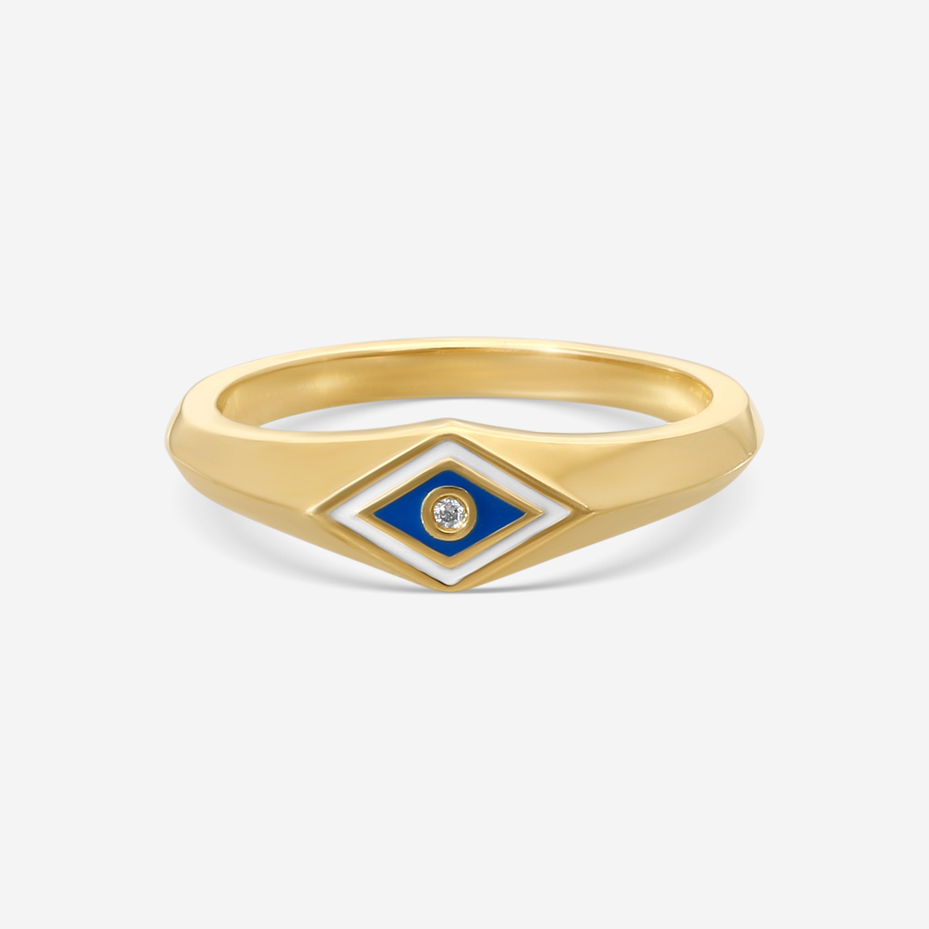Sydney Evan Tiny Enamel Groovy Eye 14K Yellow Gold Diamond Signet Ring Sz. 4.5 KE1469NAWH-Y4.5 - THE SOLIST