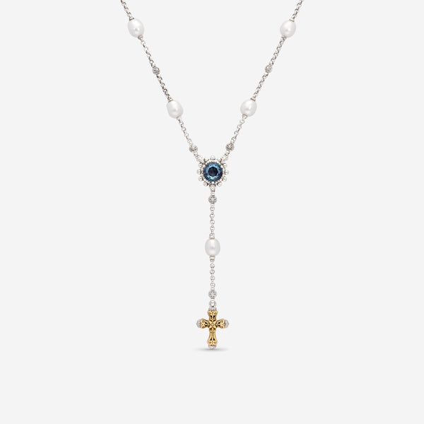 Konstantino Kleos Sterling Silver and 18K Yellow Gold, Cultured Pearl and Blue Topaz Necklace KOMK4765-175-22