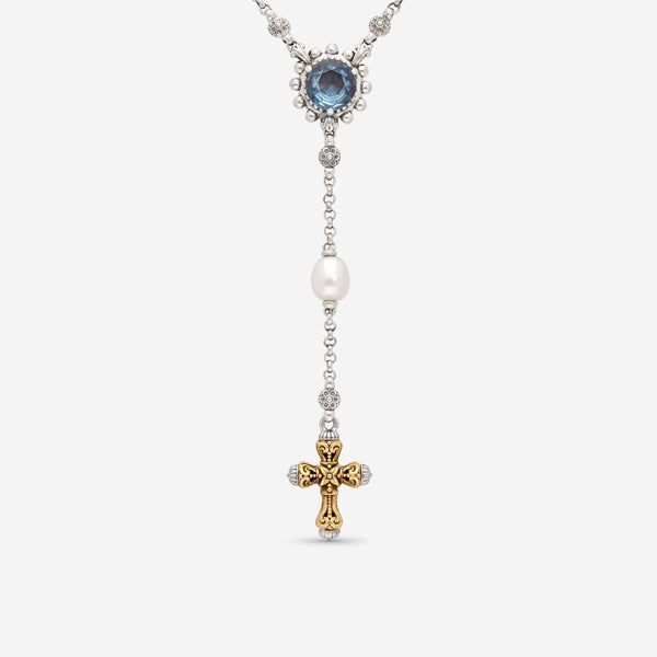 Konstantino Kleos Sterling Silver and 18K Yellow Gold, Cultured Pearl and Blue Topaz Necklace KOMK4765-175-22
