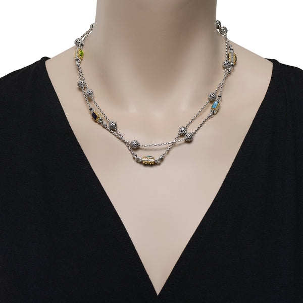 Konstantino Kleos Sterling Silver & 18K Yellow Gold, Multistone Station Necklace KOMK4766-503-36