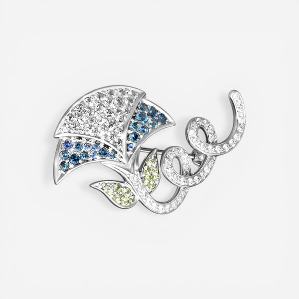 Suna 18K White Gold Multi-Gemstone Flower Pin KP9007SW