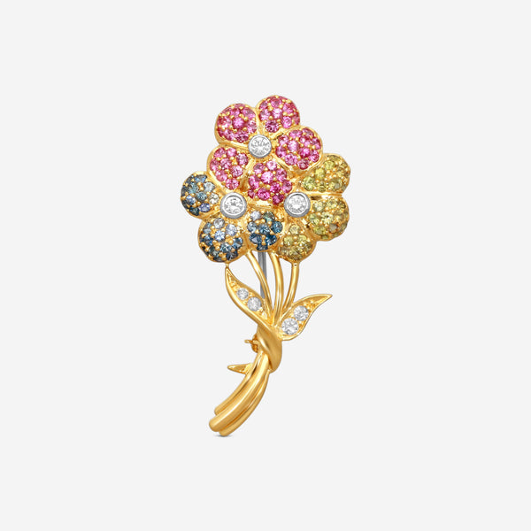 Suna 18K Yellow Gold Multi-Gemstone Flower Pin KP9011SW