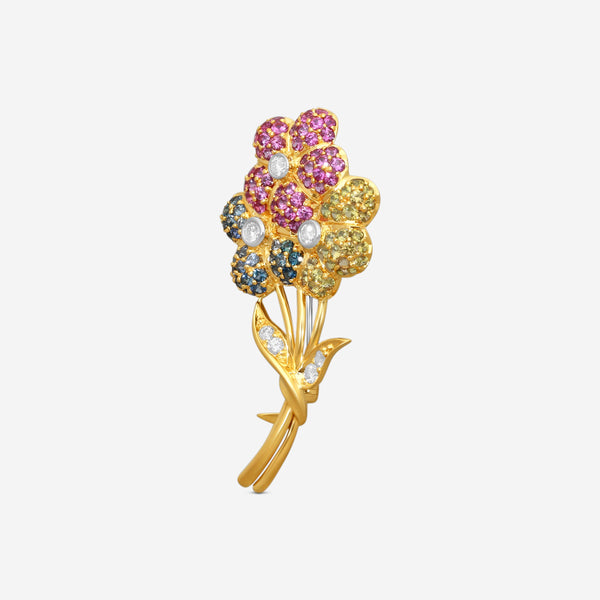 Suna 18K Yellow Gold Multi-Gemstone Flower Pin KP9011SW