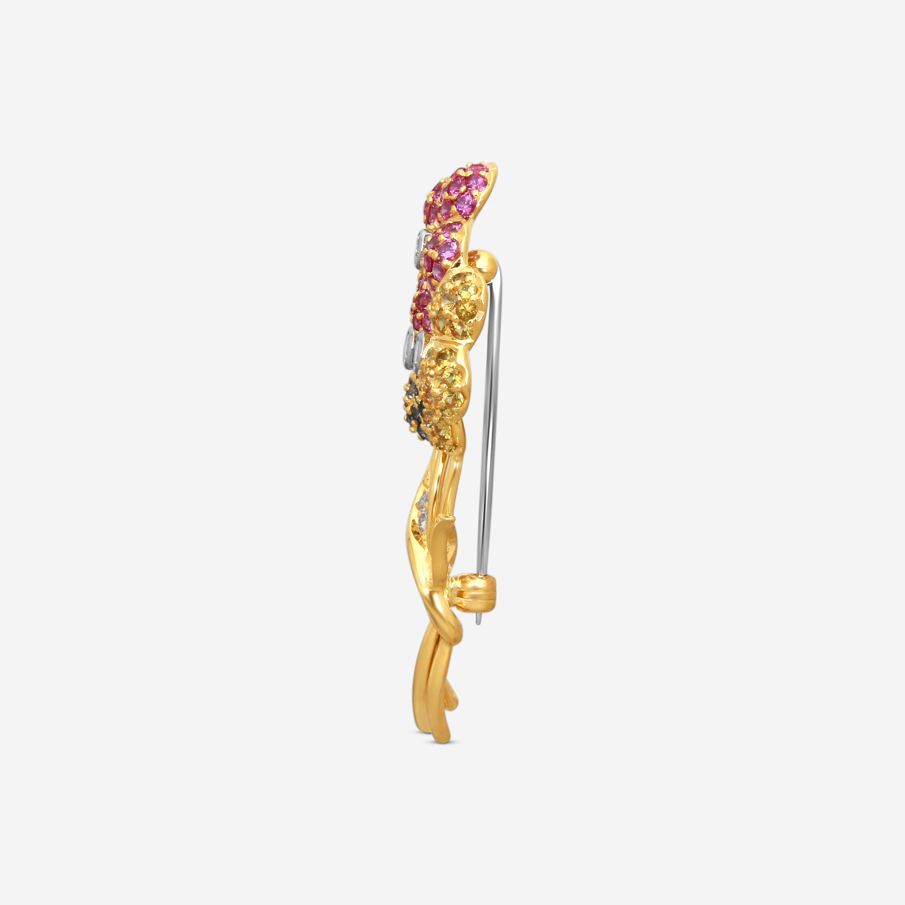 Suna 18K Yellow Gold Multi-Gemstone Flower Pin KP9011SW