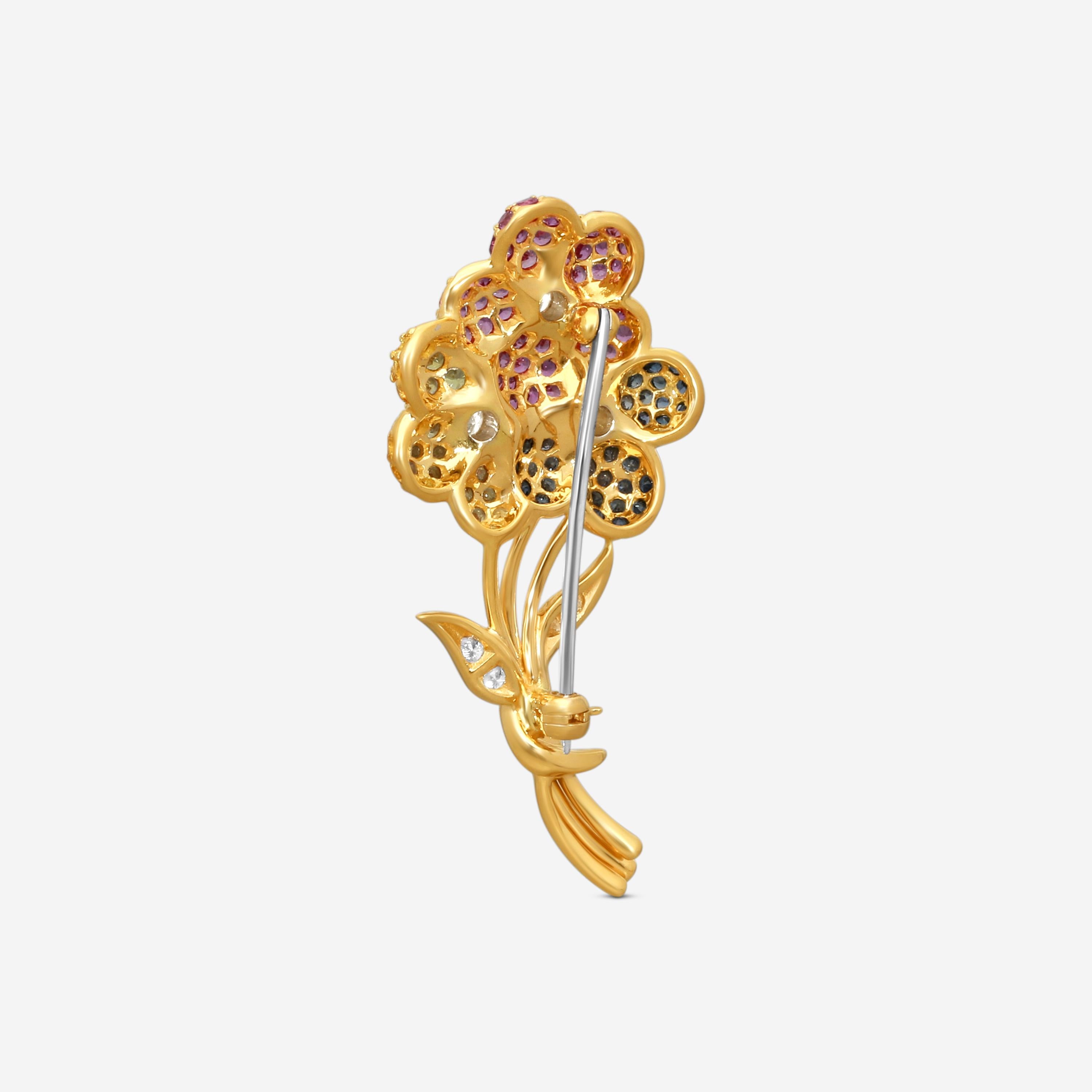Suna 18K Yellow Gold Multi-Gemstone Flower Pin KP9011SW